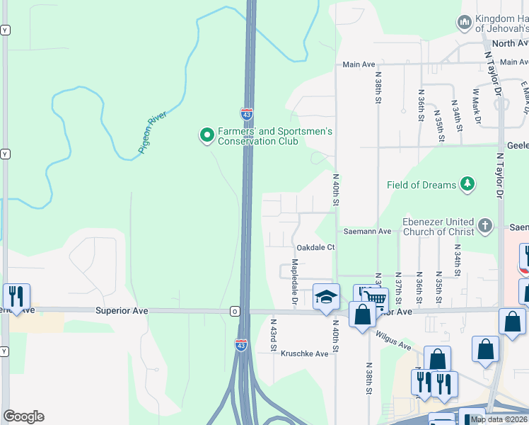 map of restaurants, bars, coffee shops, grocery stores, and more near 4218 Kirkwood Court in Sheboygan