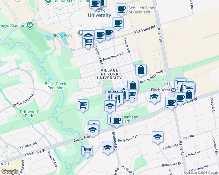 map of restaurants, bars, coffee shops, grocery stores, and more near in Toronto