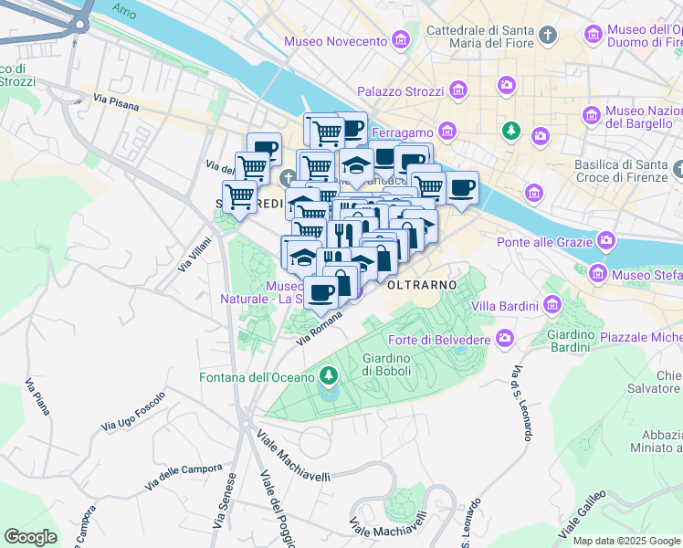 map of restaurants, bars, coffee shops, grocery stores, and more near 3 Via dei Preti in Firenze