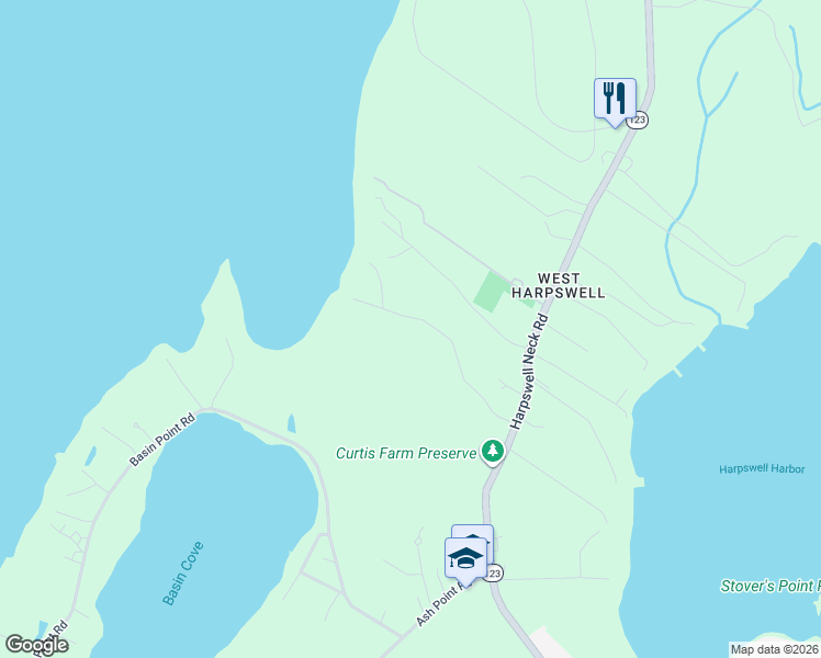 map of restaurants, bars, coffee shops, grocery stores, and more near 88 Curtis Cove Road in Harpswell
