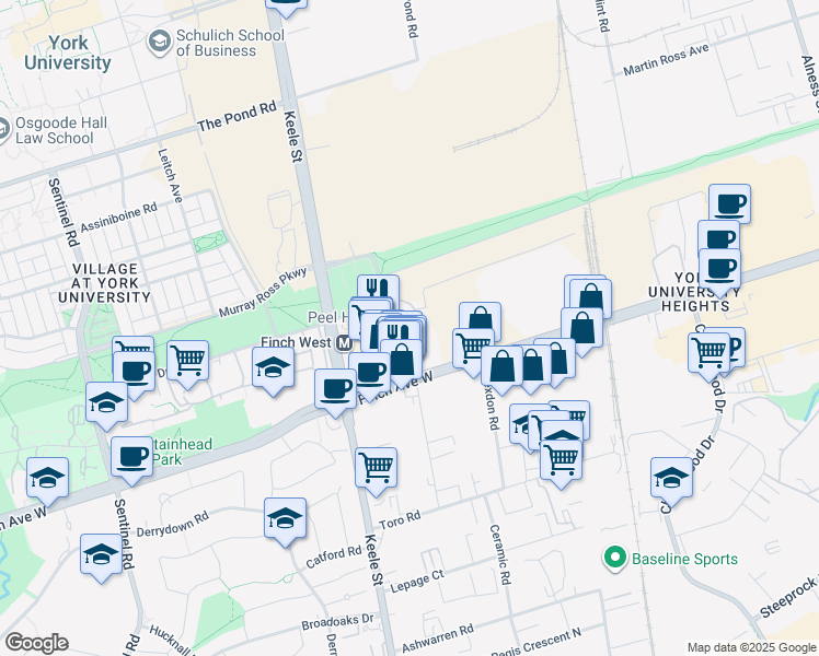 map of restaurants, bars, coffee shops, grocery stores, and more near 16 Tangiers Road in Toronto