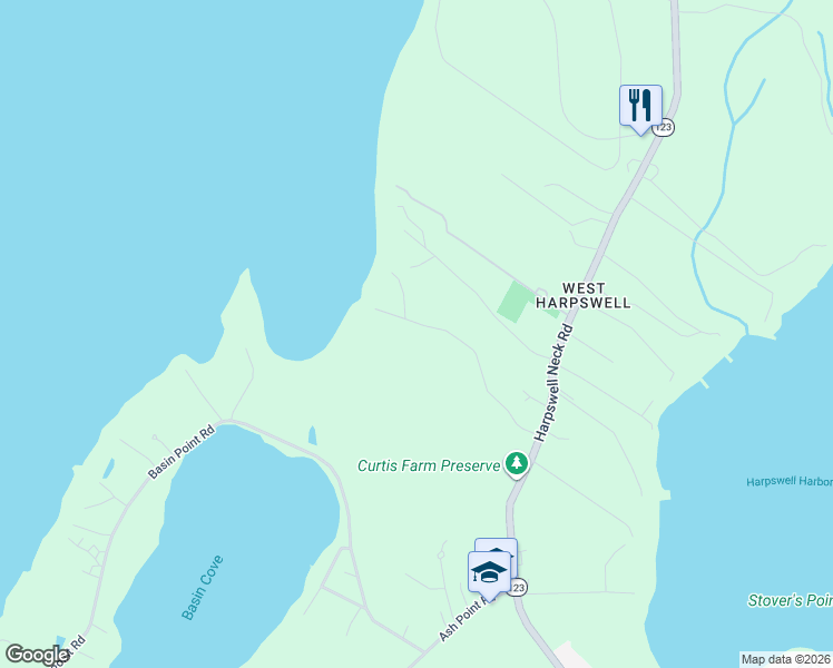 map of restaurants, bars, coffee shops, grocery stores, and more near 88 Curtis Cove Road in Harpswell