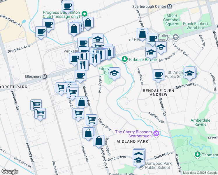 map of restaurants, bars, coffee shops, grocery stores, and more near in Toronto