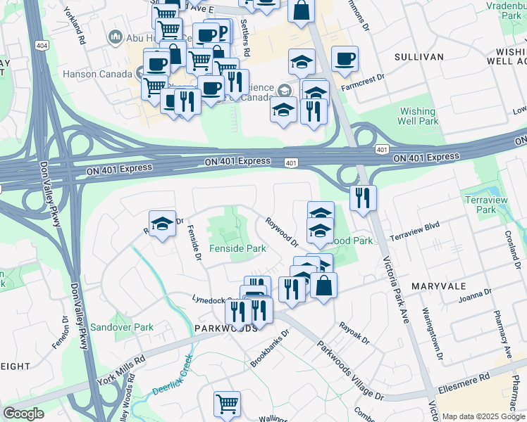 map of restaurants, bars, coffee shops, grocery stores, and more near in Toronto