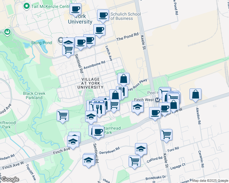 map of restaurants, bars, coffee shops, grocery stores, and more near 3 Herzberg Gardens in Toronto