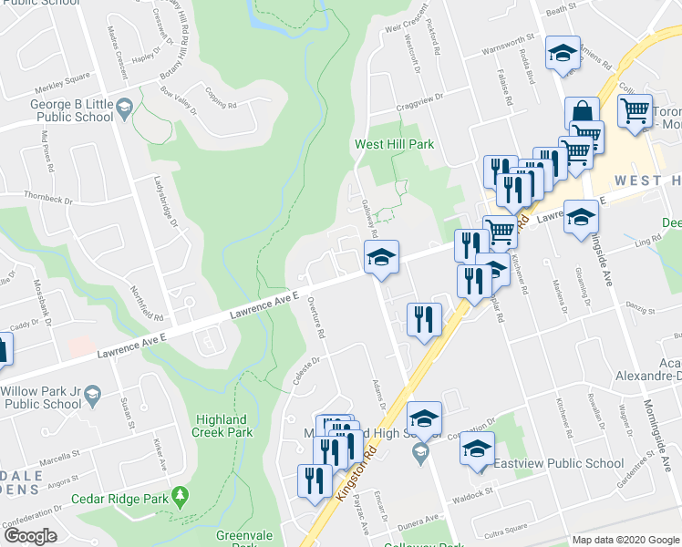 map of restaurants, bars, coffee shops, grocery stores, and more near in Toronto