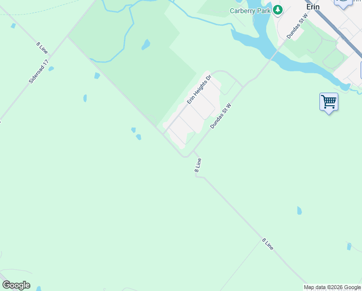 map of restaurants, bars, coffee shops, grocery stores, and more near 11 Delerin Crescent in Erin