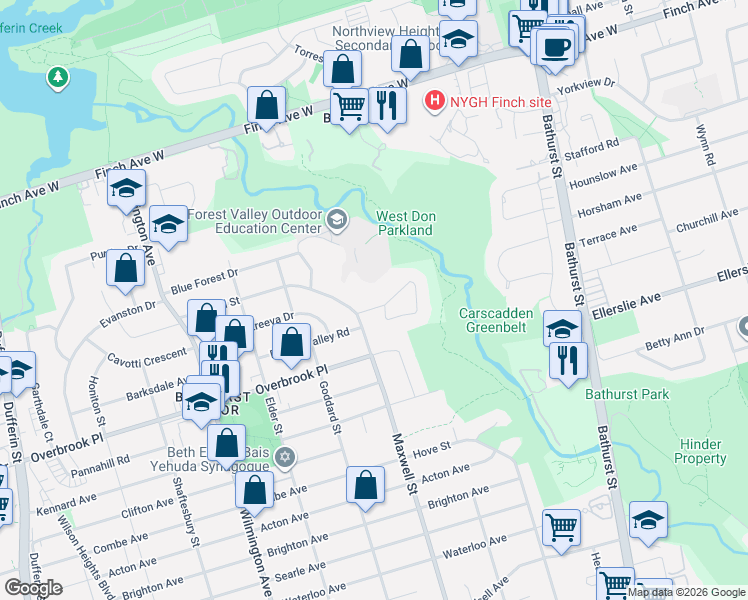 map of restaurants, bars, coffee shops, grocery stores, and more near 22 Coreydale Court in Toronto