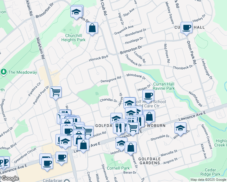 map of restaurants, bars, coffee shops, grocery stores, and more near 11 Barnes Crescent in Toronto