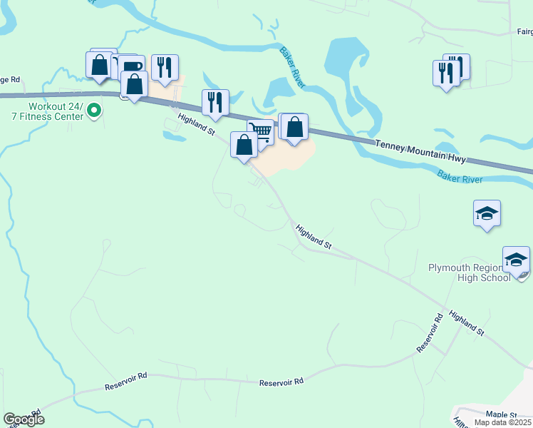 map of restaurants, bars, coffee shops, grocery stores, and more near 263 Highland Street in Plymouth