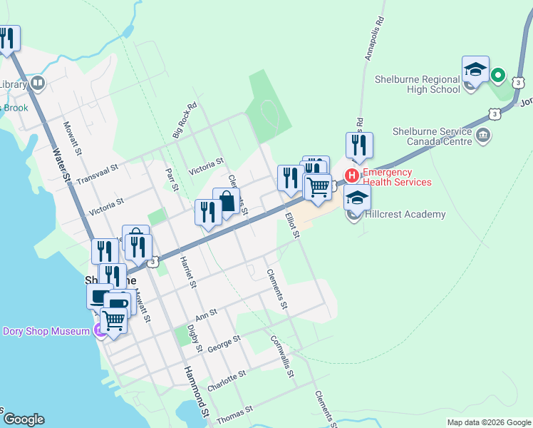 map of restaurants, bars, coffee shops, grocery stores, and more near 85 King Street in Shelburne