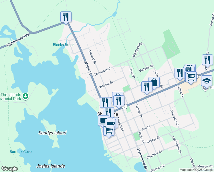 map of restaurants, bars, coffee shops, grocery stores, and more near 190 Mowatt Street in Shelburne