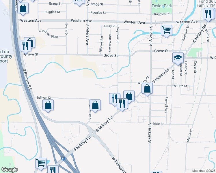 map of restaurants, bars, coffee shops, grocery stores, and more near 436 South Seymour Street in Fond du Lac