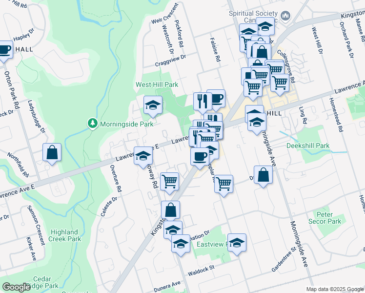 map of restaurants, bars, coffee shops, grocery stores, and more near in Toronto