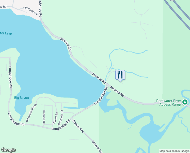 map of restaurants, bars, coffee shops, grocery stores, and more near 5207 West Lakeview Drive in Pentwater