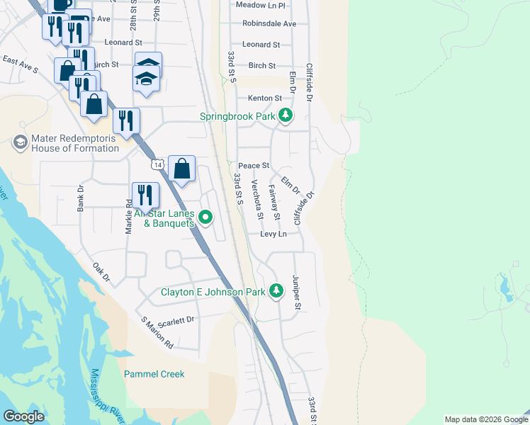 map of restaurants, bars, coffee shops, grocery stores, and more near 4220 Fairway Street in La Crosse