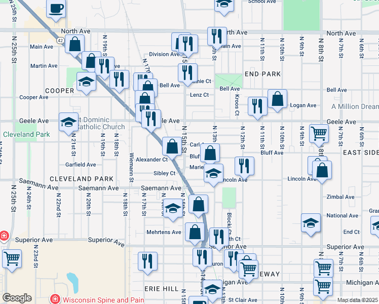 map of restaurants, bars, coffee shops, grocery stores, and more near in Sheboygan