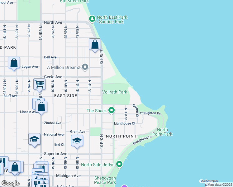 map of restaurants, bars, coffee shops, grocery stores, and more near 2001 North 3rd Street in Sheboygan