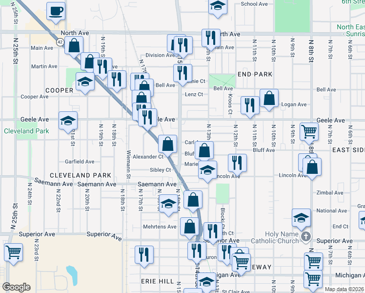 map of restaurants, bars, coffee shops, grocery stores, and more near in Sheboygan
