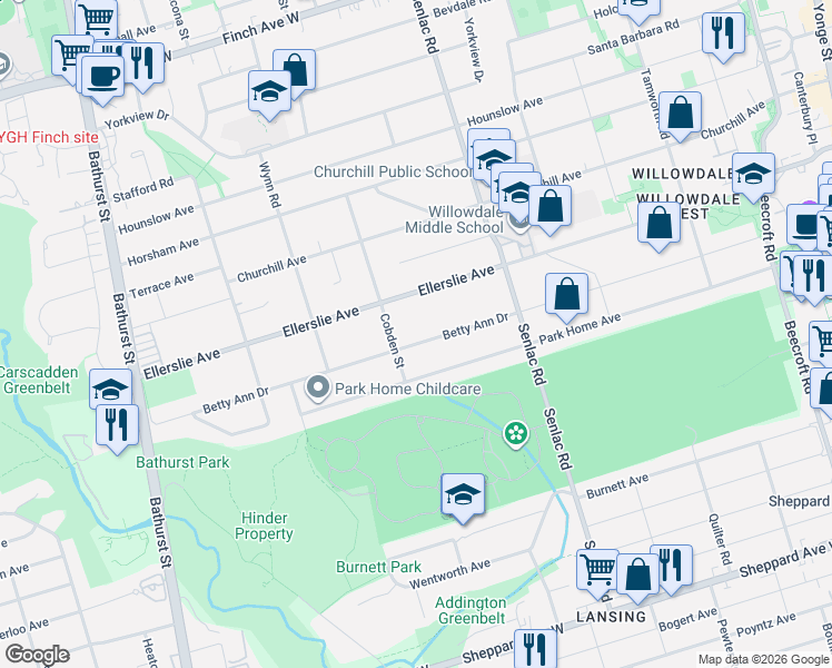 map of restaurants, bars, coffee shops, grocery stores, and more near in Toronto
