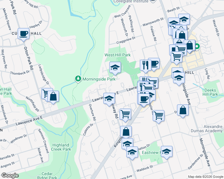 map of restaurants, bars, coffee shops, grocery stores, and more near in Toronto