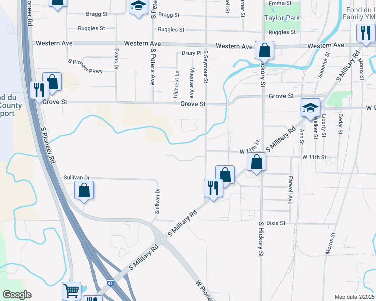 map of restaurants, bars, coffee shops, grocery stores, and more near 436 S Seymour St in Fond du Lac