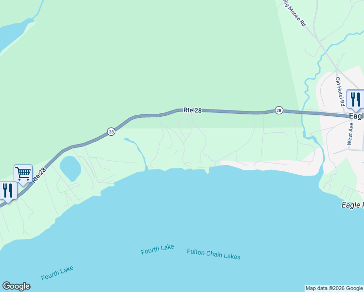 map of restaurants, bars, coffee shops, grocery stores, and more near 152 Kenmore Road in Old Forge