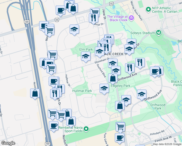 map of restaurants, bars, coffee shops, grocery stores, and more near 69 Fletcherdon Crescent in Toronto