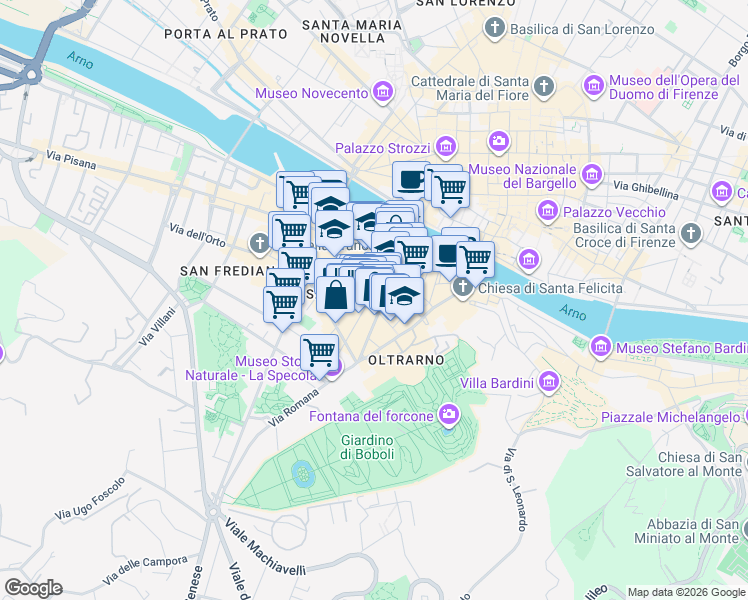 map of restaurants, bars, coffee shops, grocery stores, and more near 37 Via del Presto di San Martino in Firenze