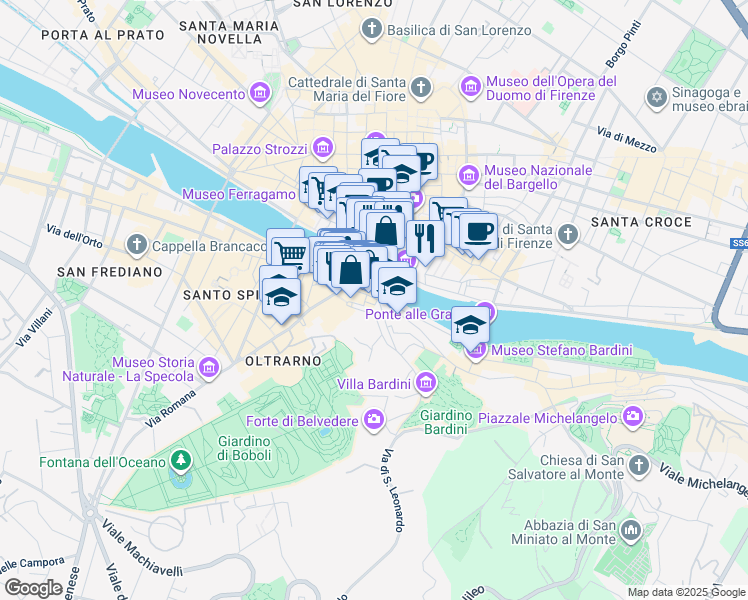map of restaurants, bars, coffee shops, grocery stores, and more near 35 Via de' Bardi in Firenze