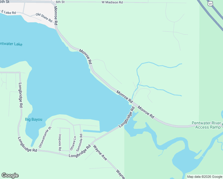 map of restaurants, bars, coffee shops, grocery stores, and more near 5267 Monroe Road in Pentwater
