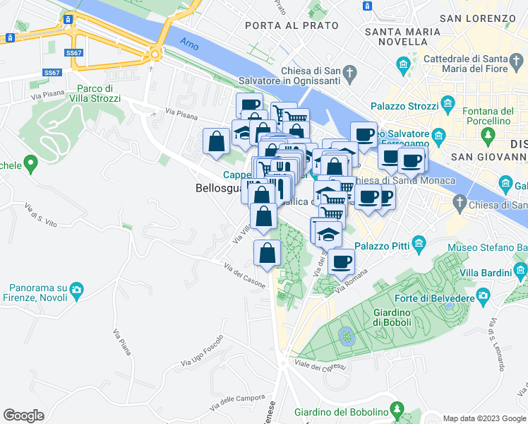 map of restaurants, bars, coffee shops, grocery stores, and more near 14 Piazza Torquato Tasso in Florence