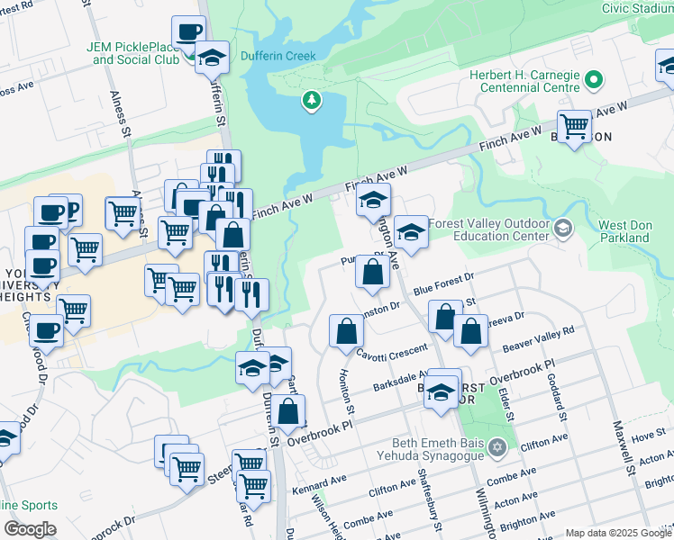 map of restaurants, bars, coffee shops, grocery stores, and more near in Toronto