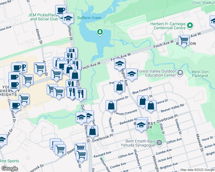 map of restaurants, bars, coffee shops, grocery stores, and more near in Toronto