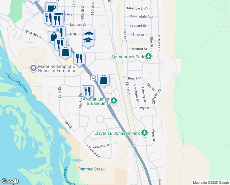 map of restaurants, bars, coffee shops, grocery stores, and more near 2 La Crosse Mobile Home Park Road in La Crosse