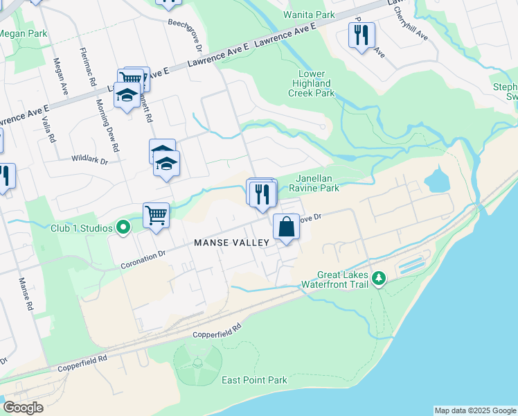 map of restaurants, bars, coffee shops, grocery stores, and more near 670 Coronation Drive in Toronto