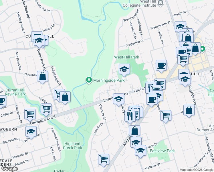 map of restaurants, bars, coffee shops, grocery stores, and more near in Toronto