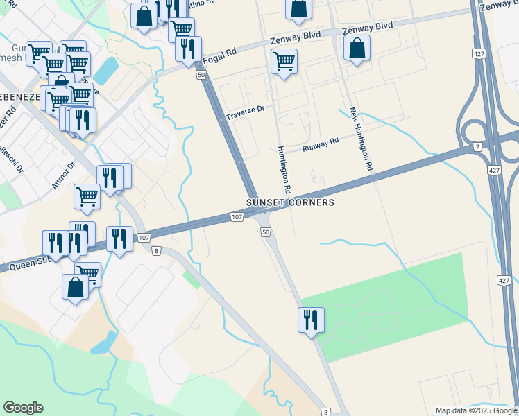 map of restaurants, bars, coffee shops, grocery stores, and more near in Vaughan