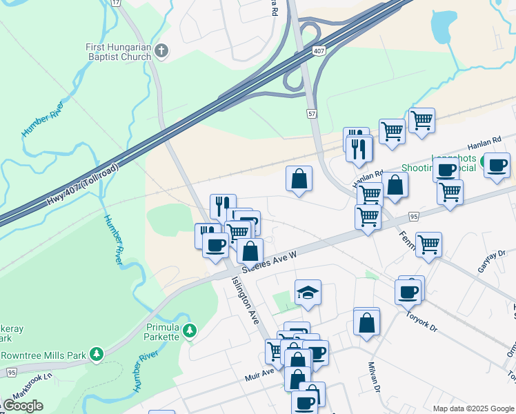 map of restaurants, bars, coffee shops, grocery stores, and more near 161 Vinyl Court in Vaughan