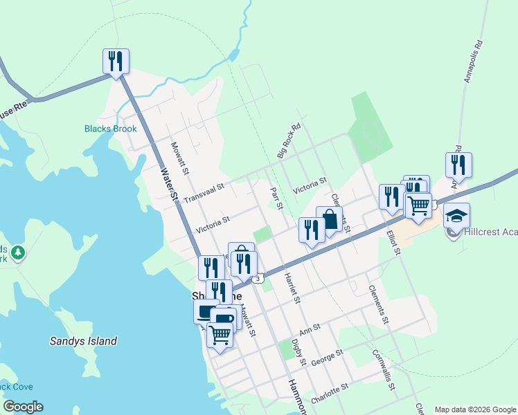 map of restaurants, bars, coffee shops, grocery stores, and more near 187 Harriet Street in Shelburne