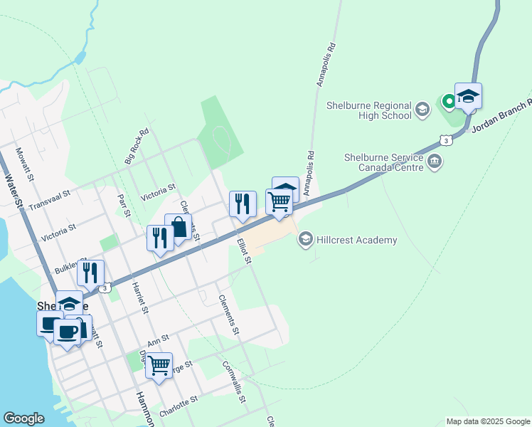 map of restaurants, bars, coffee shops, grocery stores, and more near 114 King Street in Shelburne