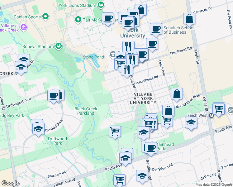 map of restaurants, bars, coffee shops, grocery stores, and more near in Toronto