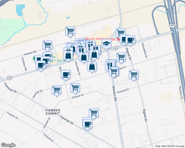 map of restaurants, bars, coffee shops, grocery stores, and more near in Toronto