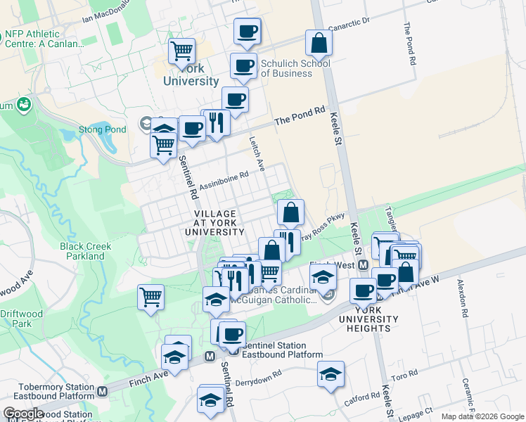 map of restaurants, bars, coffee shops, grocery stores, and more near in Toronto