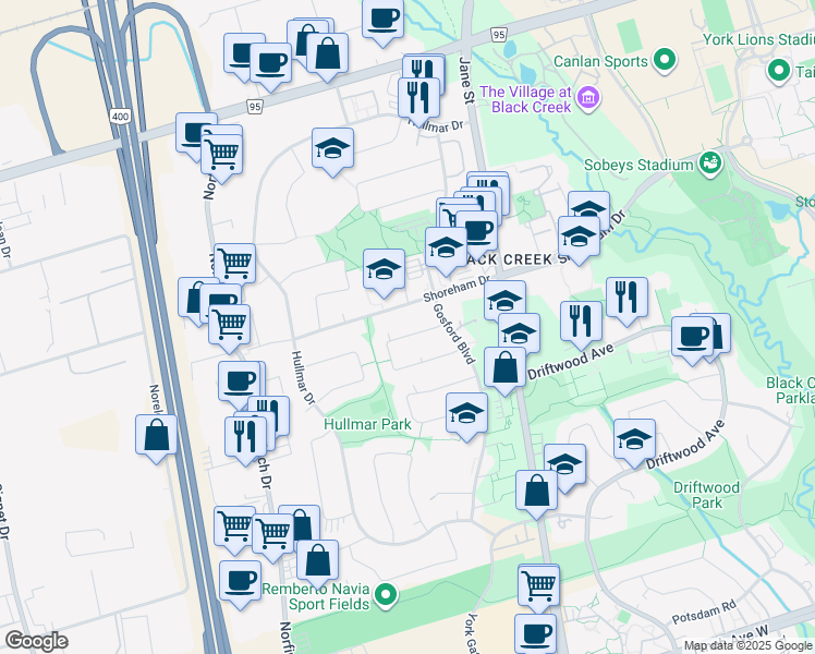 map of restaurants, bars, coffee shops, grocery stores, and more near 74 Fletcherdon Crescent in Toronto