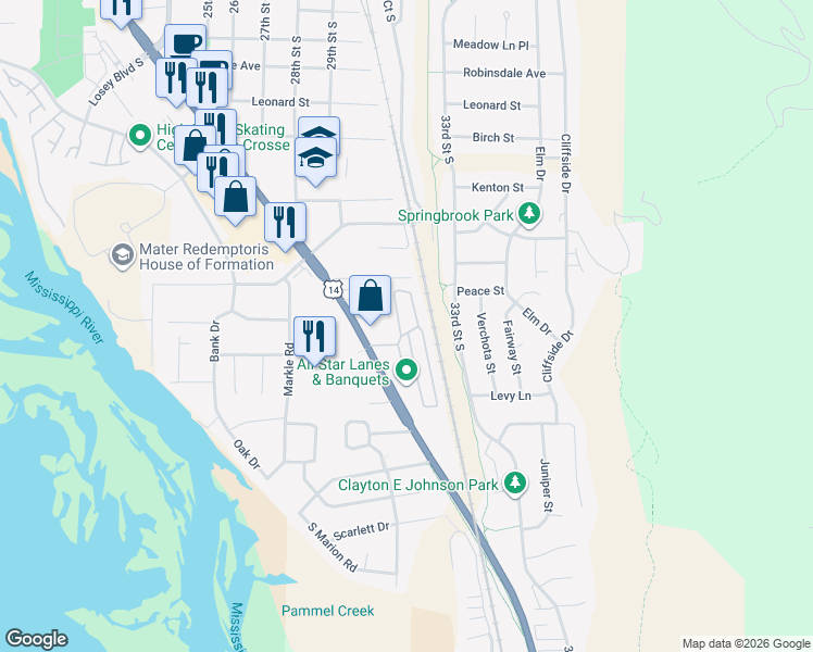 map of restaurants, bars, coffee shops, grocery stores, and more near 4625 Mormon Coulee Road in La Crosse