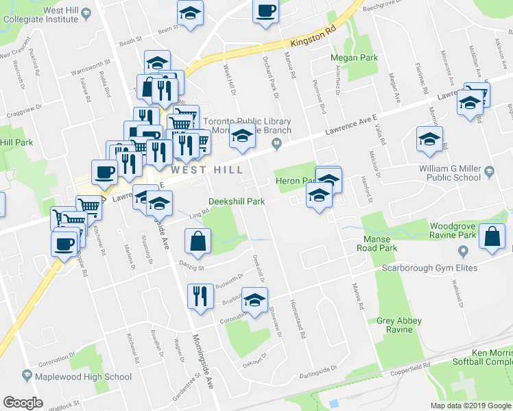 map of restaurants, bars, coffee shops, grocery stores, and more near 126 Homestead Road in Toronto