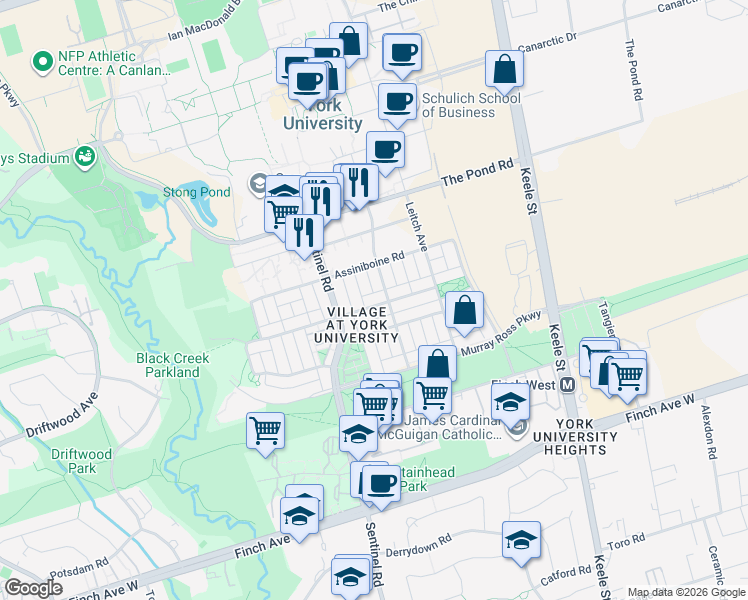 map of restaurants, bars, coffee shops, grocery stores, and more near in Toronto