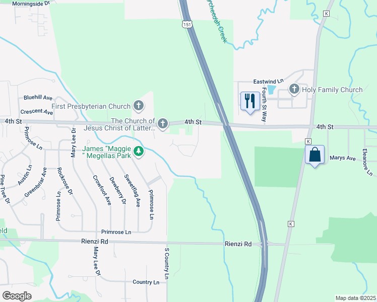 map of restaurants, bars, coffee shops, grocery stores, and more near 525 Country Creek Drive in Fond du Lac