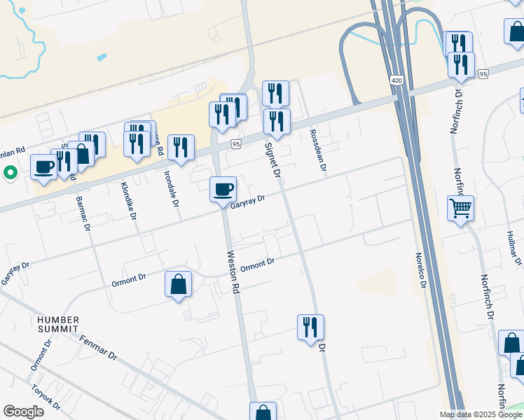 map of restaurants, bars, coffee shops, grocery stores, and more near in Toronto
